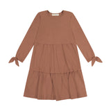 Rib Tiered Tie Dress - Camel - size up