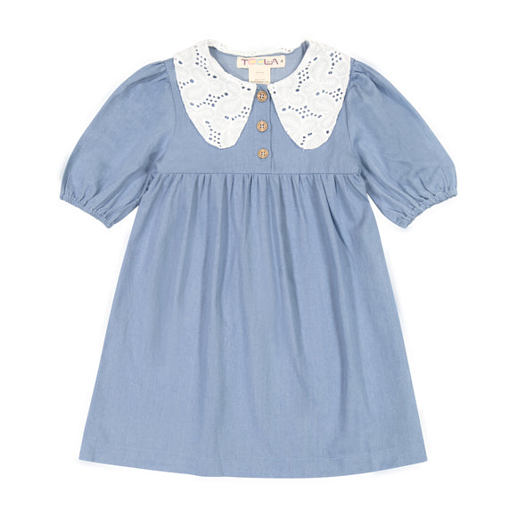 DENIM Lace Collar Dress - LIGHT DENIM