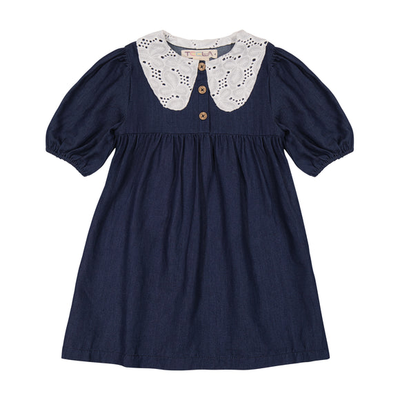 DENIM Lace Collar Dress - DARK DENIM