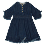 DENIM Fringe Ruffle Dress - DARK DENIM
