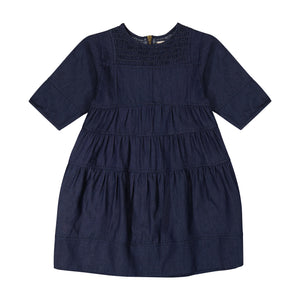 DENIM Cut and Sew Smock Dress - DARK DENIM