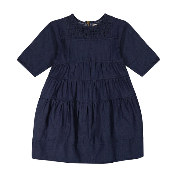 DENIM Cut and Sew Smock Dress - DARK DENIM