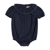 DENIM Baby Girl Fringe Collar Romper - DARK DENIM