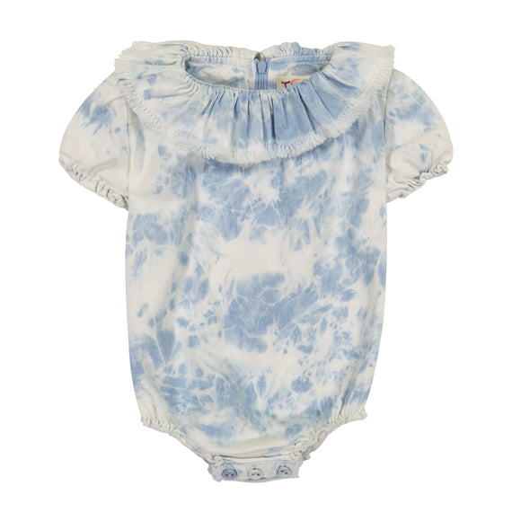 DENIM Baby Girl Fringe Collar Romper - ACID WASH