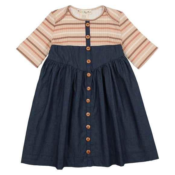 Striped Denim Dress - DARK DENIM/NEUTRAL STRIPE