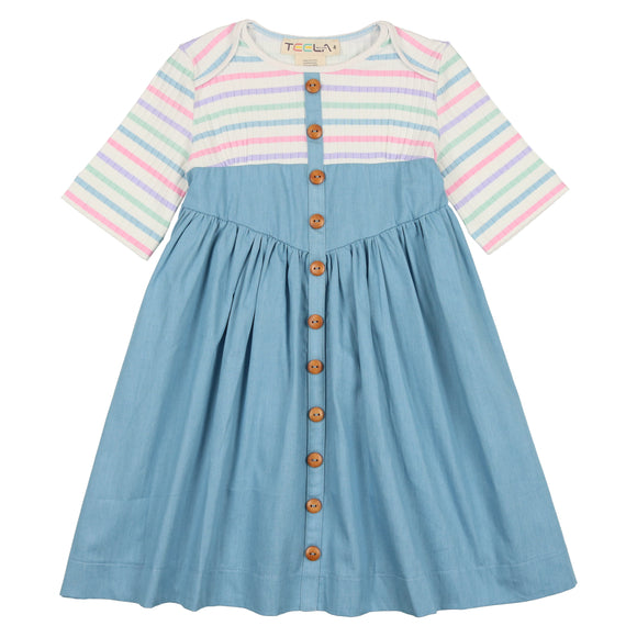 Striped Denim Dress - PASTEL STRIPE