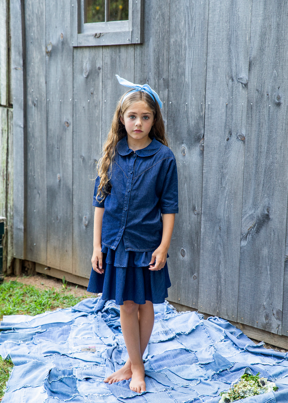 DENIM Peter Pan Girl's Top - DARK DENIM
