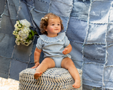 DENIM Baby Girl Fringe Collar Romper - LIGHT DENIM
