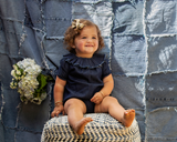 DENIM Baby Girl Fringe Collar Romper - DARK DENIM