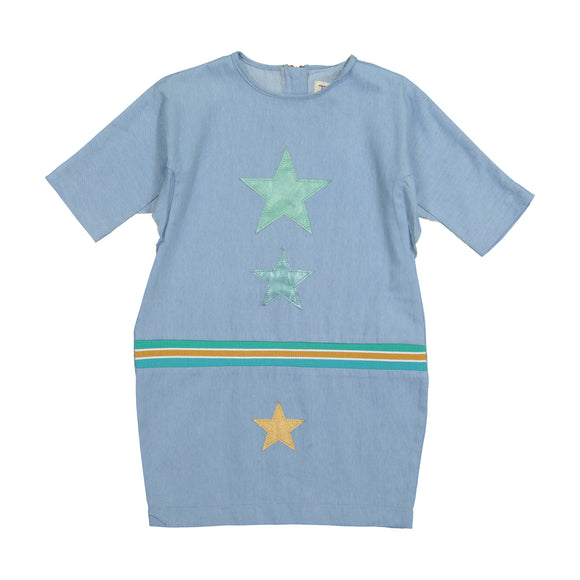 DENIM WEB Star Patch Dress - RIB - Light Denim - FINAL SALE