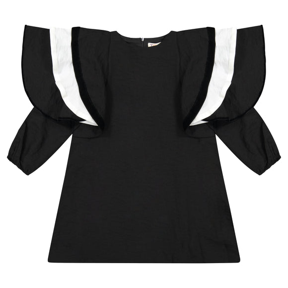 SLIGHTLY DAMAGED: Triple Ruffle Sleeve Dress - black