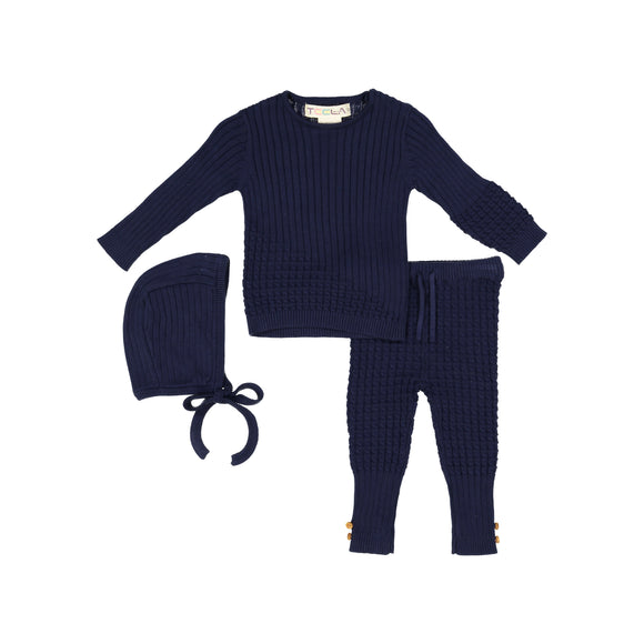 BABY Cable Knit 3 Piece Set - Navy Blue - FINAL SALE