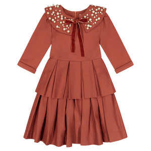 Circle Dress with Double Peplum - rust orange - FINAL SALE