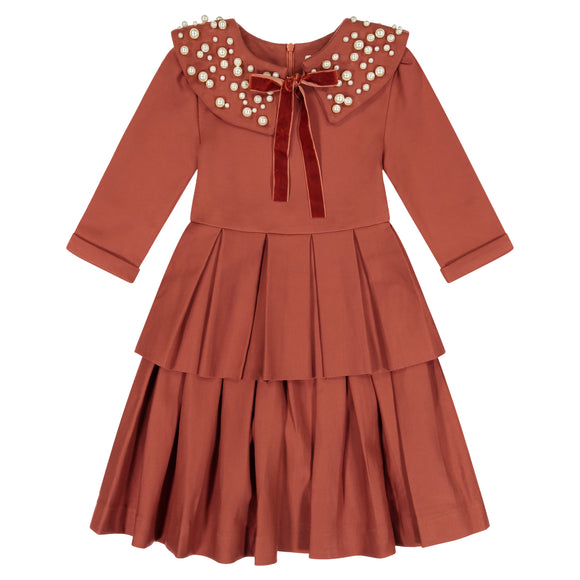 Circle Dress with Double Peplum - rust orange - FINAL SALE
