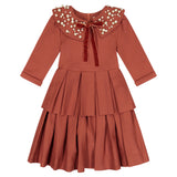 Circle Dress with Double Peplum - rust orange - FINAL SALE