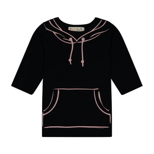 HOODIE Girl's Purl Stitch Tshirt - BLACK/MUAVE