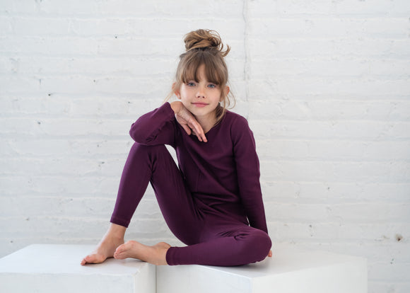 RIB 2 piece set loungeware - Plum - FINAL SALE
