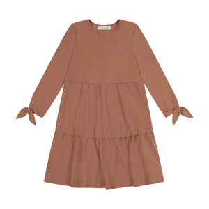 Rib Tiered Tie Dress - Camel - size up