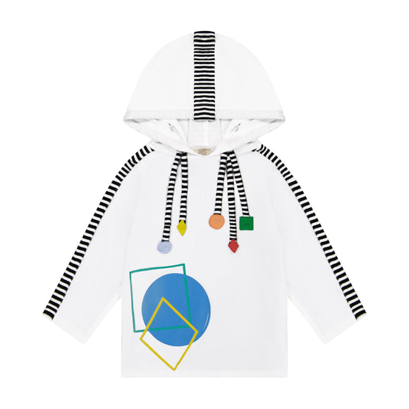 GEOMETRIC girl's drawstrings tshirt - turquoise/white