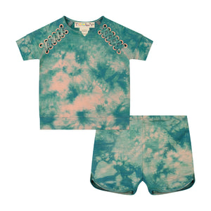 X-stitch Tie Dye Baby Set - misty aqua
