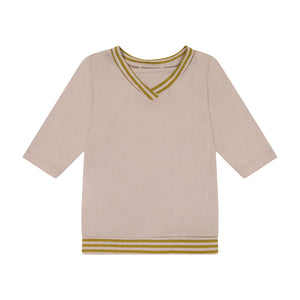 Stripe Solid Girl's Top - natural