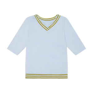 Stripe Solid Girl's Top - sky blue