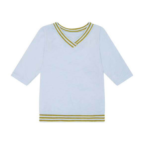 Stripe Solid Girl's Top - sky blue
