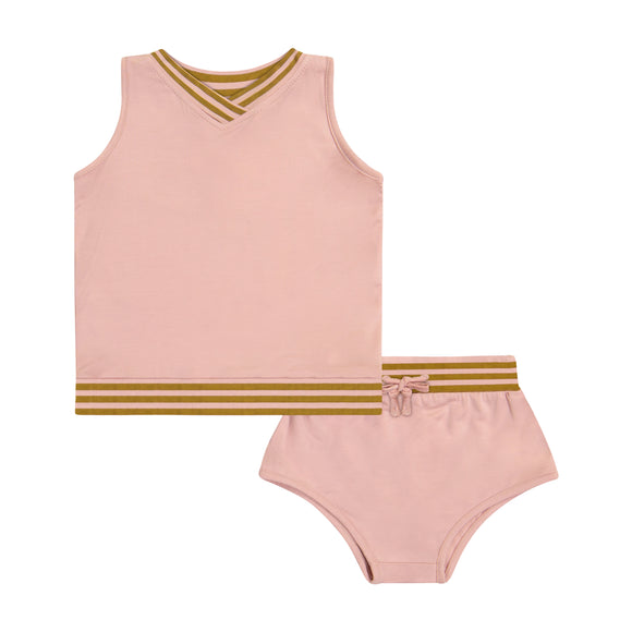 Stripe Solid Baby Set - rose