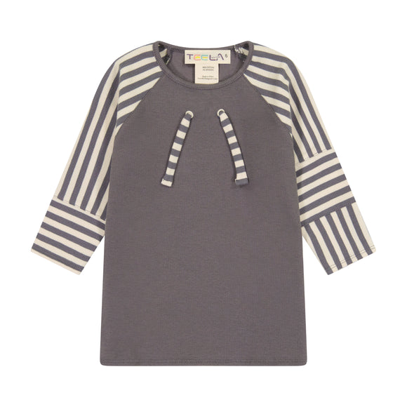 Rib Stripe Girl's Top - grey
