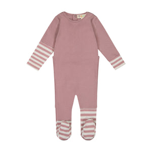 Rib Stripe Baby Footies - mauve