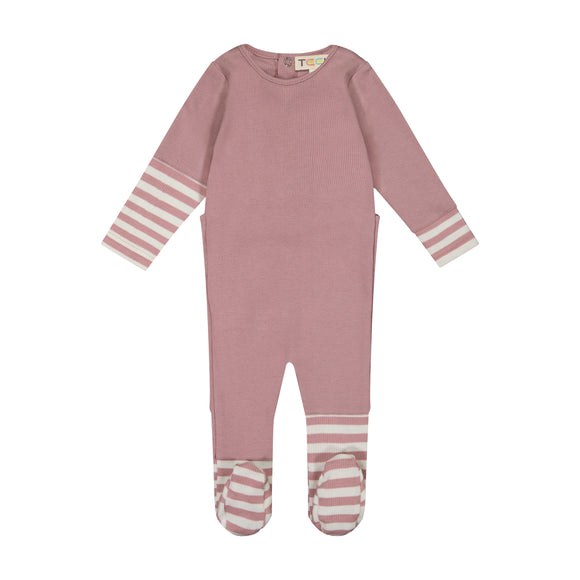 Rib Stripe Baby Footies - mauve