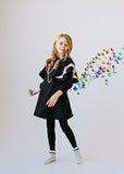SLIGHTLY DAMAGED: Triple Ruffle Sleeve Dress - black
