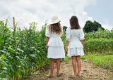 Girl's Gathered Top - WHITE DOT