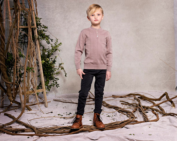 POINTELLE boy's top - CLAY