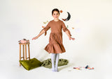 Rib Tiered Tie Dress - Camel - size up