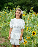 Girl's Gathered Top - WHITE DOT