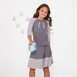 Rib Stripe Girl's Top - grey