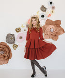 Circle Dress with Double Peplum - rust orange - FINAL SALE
