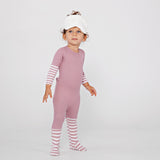 Rib Stripe Baby Footies - mauve