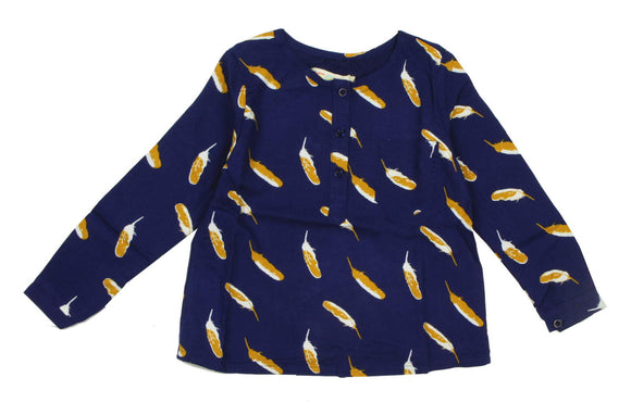 Teela Girls Blue Feather Top - Young Timers Boutique
