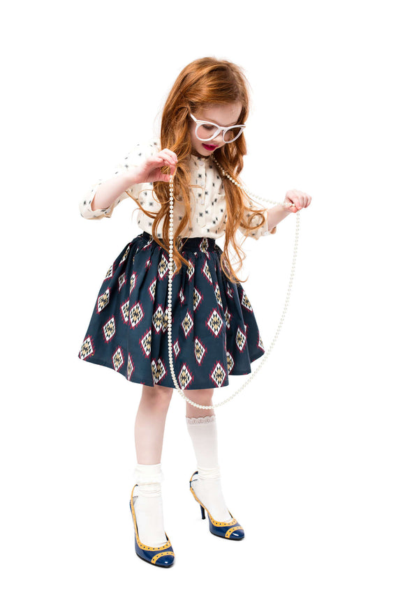 Teela Navy Aztec Skirt - Young Timers Boutique
 - 1