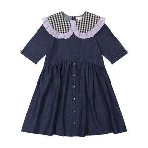 DENIM curved waist collar dress - dark denim - FINAL SALE