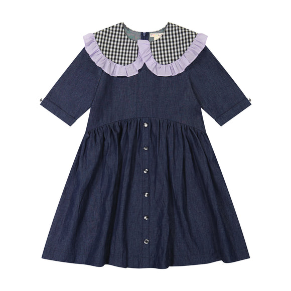 DENIM curved waist collar dress - dark denim - FINAL SALE