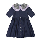 DENIM curved waist collar dress - dark denim - FINAL SALE