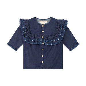 DENIM bib fringe shirt - dark denim