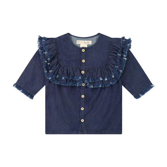 DENIM bib fringe shirt - dark denim