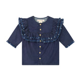 DENIM bib fringe shirt - dark denim