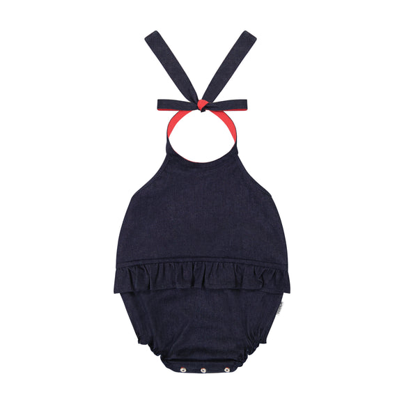 DENIM girl's romper - dark denim - FINAL SALE