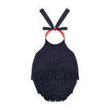DENIM girl's romper - dark denim - FINAL SALE