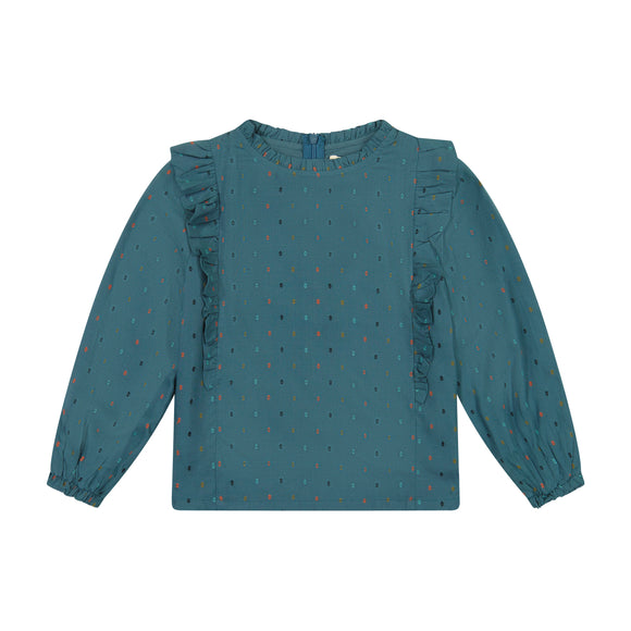 Ruffle DOTTED Top - BLUE